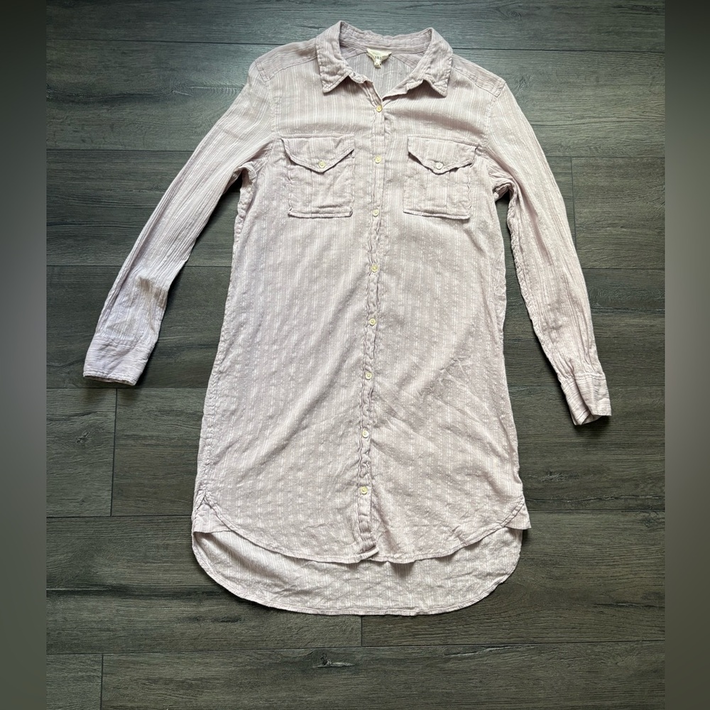 Wilfred Free Long Sleeve Light Mauve Striped Button Down Shirt Dress Size Small